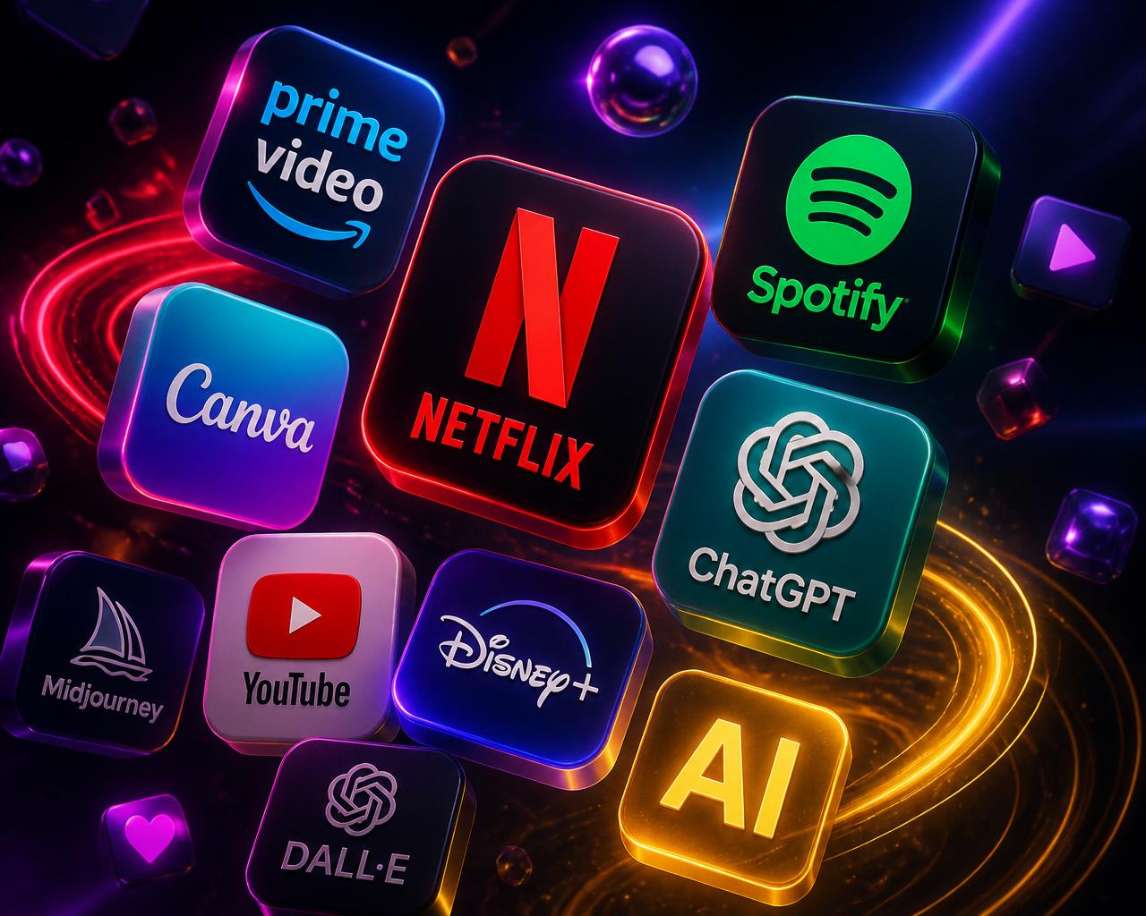 OTT and AI subscription app icons collage